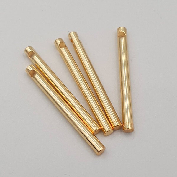 5 pcs Gold Necklace Bar, 5 Gold Plated Brass Bar Connectors, Necklace, Earring, Bracelet Findings With 1 Hole 3x30mm 1.6mm Hole