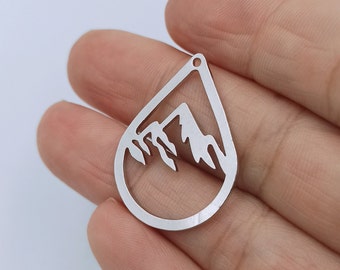 Ciondolo a forma di montagna placcato in argento, pendente a forma di montagna, orecchino a forma di montagna, montagna, forniture per la creazione di gioielli tagliati al laser 23 x 31 mm