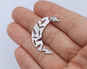 Silver Plated Moon Charms, Moon Earring, Silver Moon Pendant,Jewelry Supplies , Steel Findings 29x32 mm