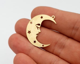 5 pcs Raw Brass Moon Charms, Raw Brass Moon pendant, Moon necklase, Jewelry Supplies, Findings 28x31 mm