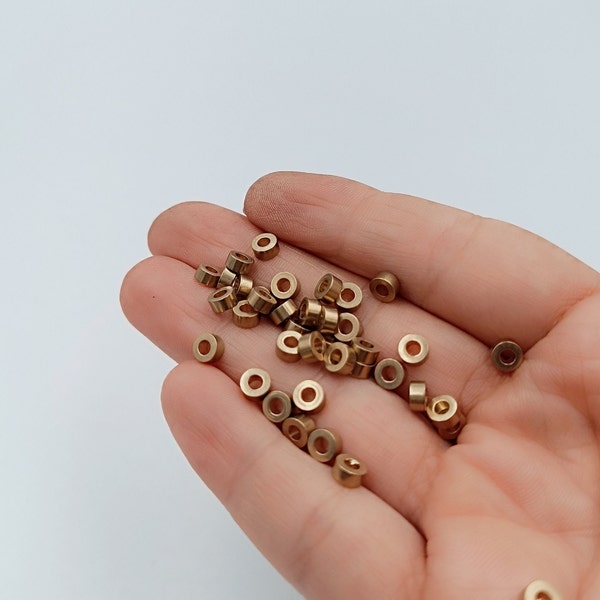 10 pcs. Raw Brass Spacer Ball Beads.Round Beads , Spacer Beads ,  Perforated Bead,Ring Spacer,Bracelet Connector  5 mm. Hole 2.5 mm.