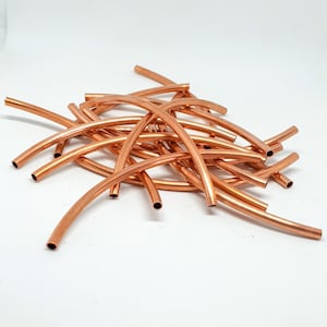 10 pcs Raw Copper Curved Extra Long Tube Findings, 4X100 mm. Hole 3.10 mm image 1