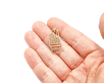 5 st. kaktusberlock i rå mässing, kaktushänge, kaktusörhängesberlock, kaktus laserskurna smyckestillverkningstillbehör 16 x 34 mm