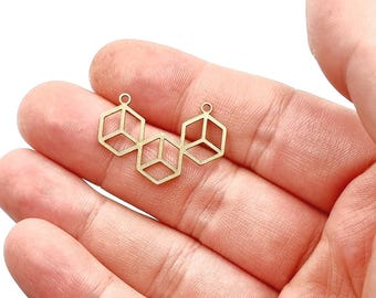 Raw Brass Geometric Charm, Laser Cut Squares (21x30 mm)
