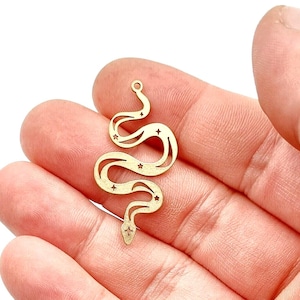 Raw Brass Snake Charm, Laser Cut Pendant 20x39 mm
