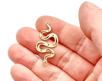 Raw Brass Snake Charm, Laser Cut Pendant 20x39 mm