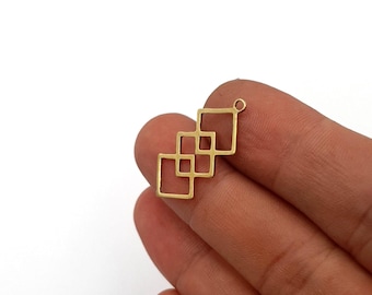 5 Raw Brass Geometric Charms, Laser Cut Pendants, 14x30 mm