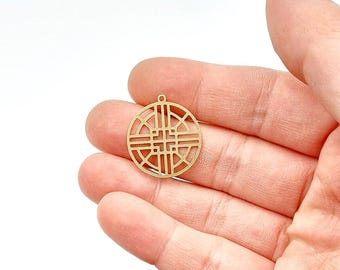 5 piezas de latón crudo, dijes redondos para collar, colgantes circulares, collares de línea, accesorios para aretes, suministros de joyería cortados con láser de 25 x 27 mm
