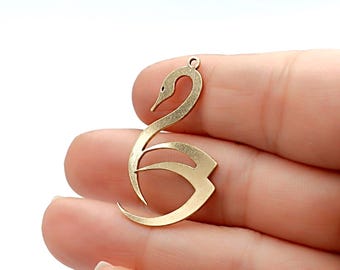 5 pcs  Raw Brass Swan Charm, Swan Pendant, Swan Earring Charm, Swan, Laser Cut Jewelry Making Supplies 20x36mm 1.50mm hole