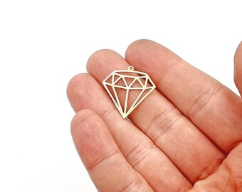 5 pcs Raw Brass Diamond Charm Pendant, Laser Cut, 26x26mm