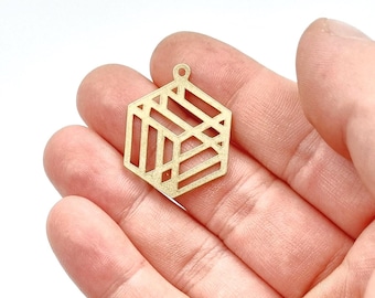 5 Raw Brass Geometric Charms, Laser Cut Pendant, 26x33mm