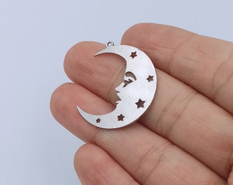 5 pcs Silver Plated Moon Charms, Silver Moon pendant, Moon Necklase, Jewelry Supplies, Findings 28x31 mm