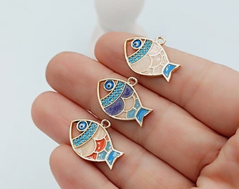 Pendentif poisson émaillé couleurs, cz pavée breloque en forme de poisson, pendentif en cristal, bracelet collier pendentif, accessoires de bijoux 13x23 mm trou 1,60 mm