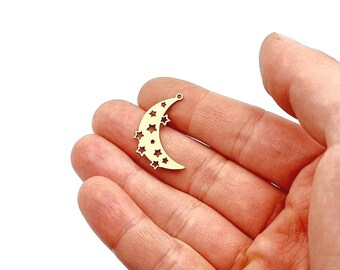5 pcs Raw Brass, Moon Necklace Charm, Moon Pendant, Moon Necklace, Earring Findings, Laser Cut Jewelry Supplies 20x30 mm