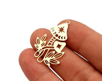 5 pcs Raw Brass Mushroom Charms, Raw Brass Mushroom pendant, Mushroom necklase, Jewelry Supplies, Findings 26x35 mm