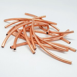 10 pcs Raw Copper Curved Extra Long Tube Findings, 4X100 mm. Hole 3.10 mm image 2