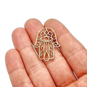 5 pezzi ciondolo a forma di mano di Fatma in ottone grezzo, taglio laser (28 x 35 mm)