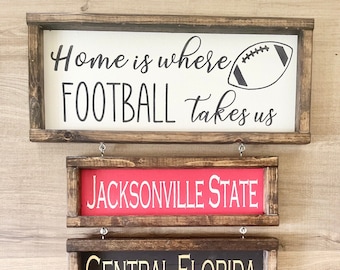 Multiple team sign Home is Where Football Takes Us hanging wood sign for coach wood sign sports Home is Where Coaching takes us coach gift