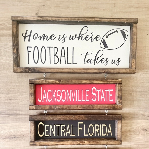 Multiple team sign Home is Where Football Takes Us hanging wood sign for coach wood sign sports Home is Where Coaching takes us coach gift