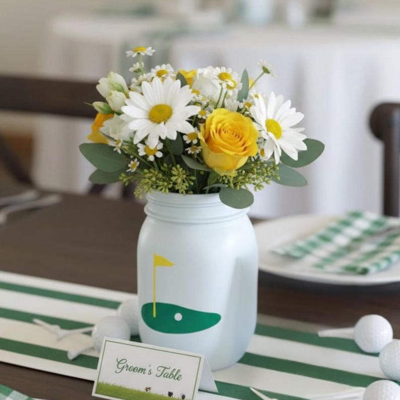 Golf theme party centerpiece for retirement party for golf lover 40th birthday party decor hole in one 1st birthday decor golf partee table 1 Flag Jar