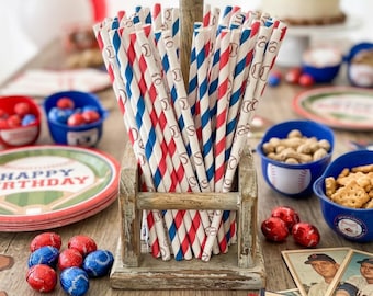 Baseball paper straw party supplies baseball theme birthday party for sport event idea for crowd sport decor 5th birthday rookie of the year