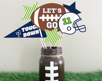 Navy and green Team color Instant Download Football printable pennant centerpiece for sport party seahawk decor for super game day seattle