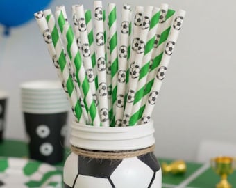 Soccer paper straw party supplies for soccer party sport banquet utensil for sport event soccer tournament tableware for team event game day