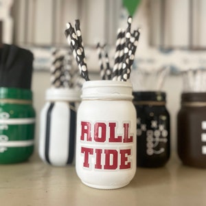 Football mason jar custom team decor for football party tailgate supplies football team gift football painted mason jar football tailgate