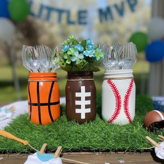 Sports baby shower decoration sport theme boy baby shower centerpiece for #1 draft pick MVP baby sprinkle for boy gender reveal party idea