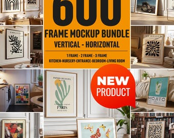 Frame Mockup Bundle PSD | 600 Wall-Art Frames 2:3 & DIN ISO A | Boho Neutral Interior | Smart-Object Photoshop Photopea | Instant Download