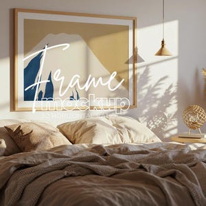 DIN Iso 3:2 Ratio Horizontal Frame Mockup, Frame Leaning on Wall Template for Photoshop, Thin Wood Frame PSD for Prints and Artwork
