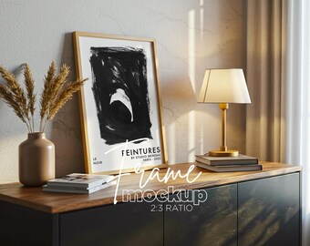 DIN ISO 2:3-verhouding verticaal posterframemodel, frame op tafelsjabloon. Photoshop, PSD voor prints en artwork, slim objectmodel