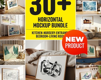 Horizontal Frame Mockup Bundle PSD | 30+ Wall-Art Frames 2:3 & DIN ISO A | Boho Neutral Interior |  Psd - Photopea | Instant Download