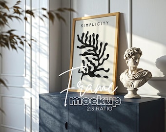 DIN ISO 2:3 Ratio Vertical Frame Mockup, Frame Mockup Template for Photoshop, Thin Wood Frame PSD for Prints and Artwork