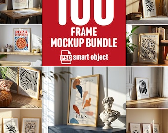 Rammockup-paket PSD | 100 väggdekorationsramar 2:3 och DIN ISO A | Bohemisk neutral inredning | Smart-Object Photoshop Photopea | Direktnedladdning