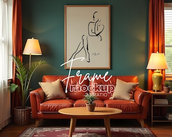 Retro Rahmen Mockups, Din Iso 2: 3 Ratio, Mid Century Modern Vorlagen Vintage Art Pack PSD Dateien Sammlung für Drucke & Photoshop Art