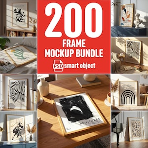 Rahmen Mockup Bundle PSD | 200 Wall-Art-Rahmen 2:3 & DIN ISO A | Boho Neutral Interior | Smart-Objekt Photoshop Photopea | Sofort Download