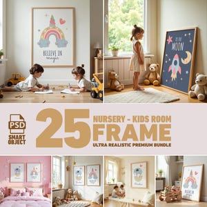 25 Stück Kinderzimmer Rahmen Mockup Bundle PSD | 25 Ultra-realistische Rahmen Mockups | Poster Kinderzimmer | Wandrahmen Mockup | Poster Mockup PSD