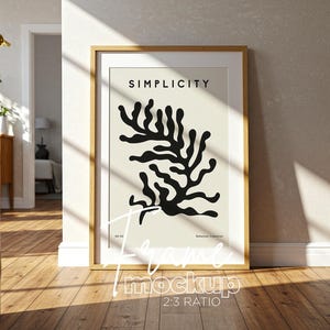 DIN 2:3 Ratio Vertical Frame Mockup, Frame Leaning on Wall Template for Photoshop, Thin Wood Frame PSD for Prints and Artwork