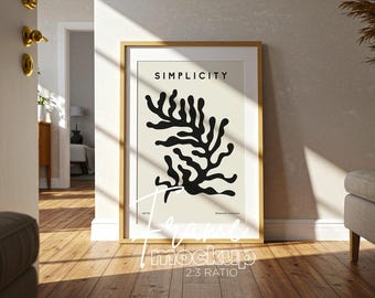 DIN 2:3 Ratio Vertical Frame Mockup, Frame Leaning on Wall Template for Photoshop, Thin Wood Frame PSD for Prints and Artwork