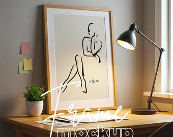 DIN 2:3 Ratio Vertical Frame Mockup, Frame on the table, Thin Wood Frame PSD for Prints and Artwork, Psd Smart Object Mockup, Frame Mockup