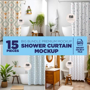 Shower Curtain Mockup Bundle! Bathroom Mockup. Big Bundle Premium Mockup, 15 pieces different mockup, Psd Smart Object Mockup