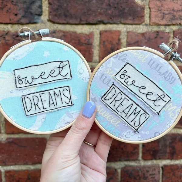 Sweet Dreams Quote Embroidery Hoop | Nursery Wall Hanging | New Baby Gift | Children's Bedroom Decor | Moon | Lullaby