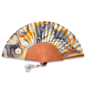 Fruitwood and Aguacolor printed cotton fan 1 - Original handcrafted hand fan, personalized engraving offered!