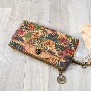 Grand porte-monnaie en liège avec porte-carte détachable, portefeuille souple, un cadeau original et pratique motif tropical