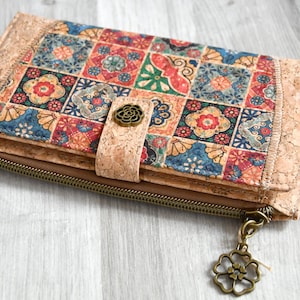 Cartera eco-responsable de corcho natural: ideal para veganos, regalo elegante para mujer con estampado de mosaico