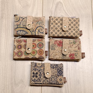 Tarjetero vegano ligero y práctico de corcho natural, idea de regalo original para hombre o mujer con patrón zentangle
