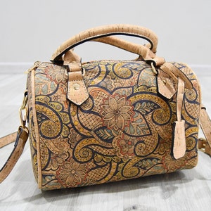 Bolso de hombro de corcho, bolso ecológico hecho a mano para mujer, idea de regalo con patrones de mandala veganos