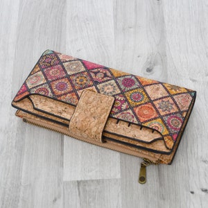 Portefeuille pour femme en liège imperméable, idée cadeau originale pour vegan, motif mosaïques artisanat espagnol