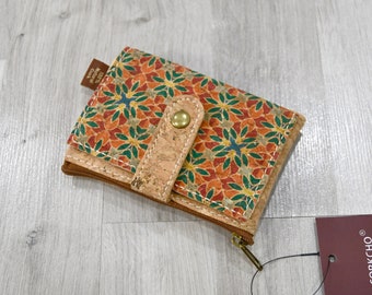 Tarjetero en corcho natural vegano, cartera original para hombre y mujer, idea de regalo original con estampado de mosaico